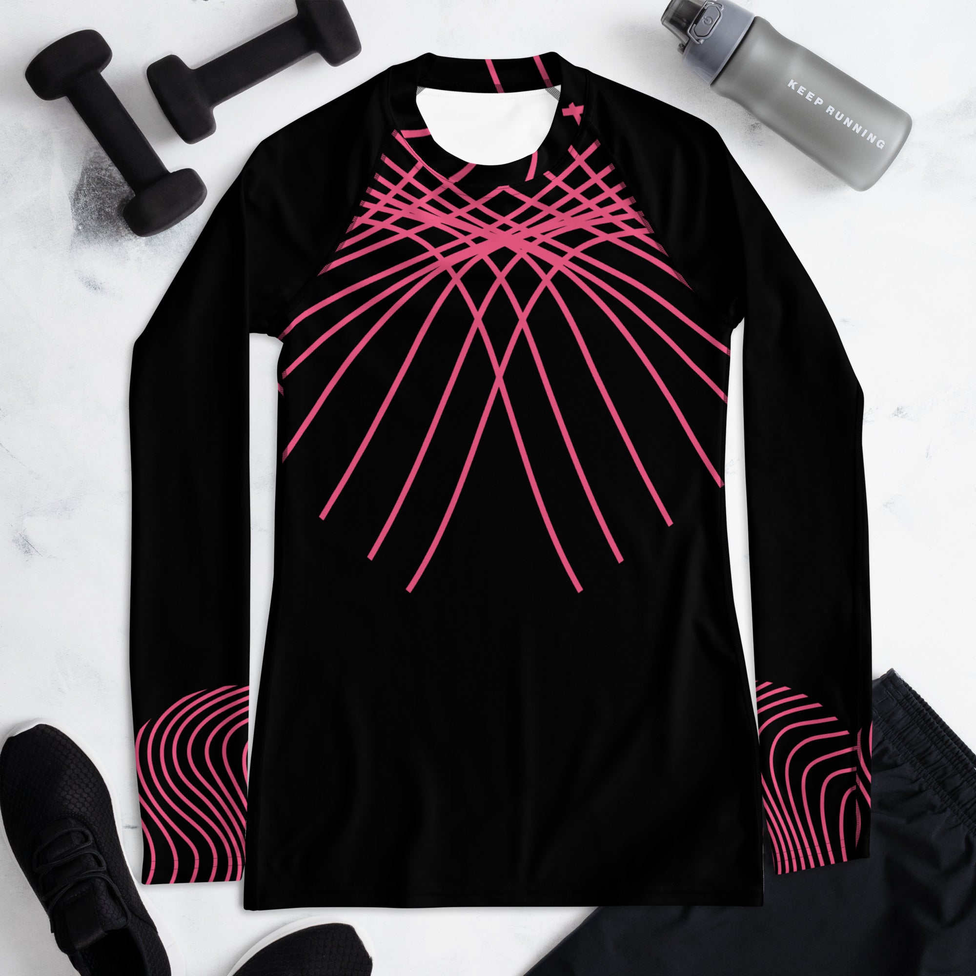 Women's Long-Sleeved Workout Top. Black Rash Guard. Gym or Yoga Top. RippleFX by WickedYo